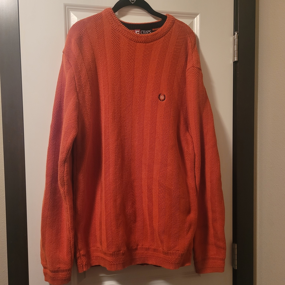 Vintage Men's Ralph Lauren Chaps Hand Framed Herringbone Sweater Large Orange